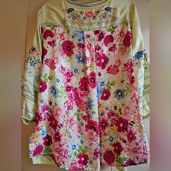 John Mark Boho Green Floral Embroidered Tunic Blouse - Size XL - Picture 8 of 9